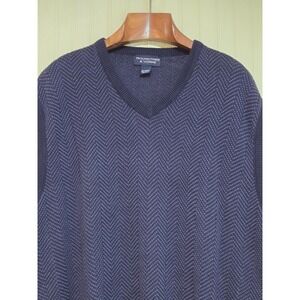 Roundtree & Yorke Sweater Vest Mens XL Blue Herringbone Knit 100% Cotton USA